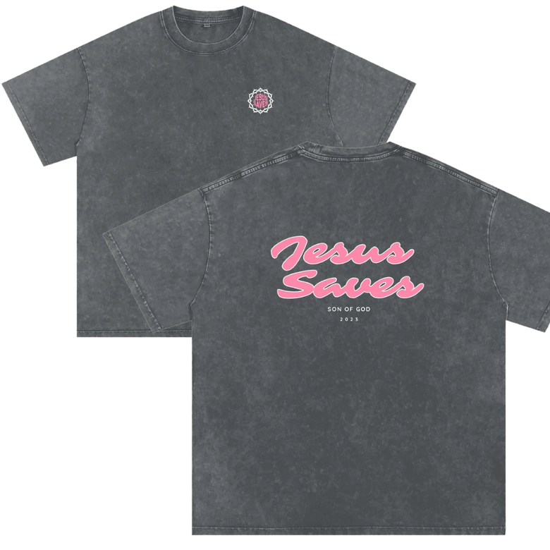 Jesus Saves Pink Snow Washed Tee